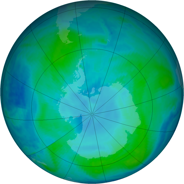 Antarctic ozone map for 30 January 2000